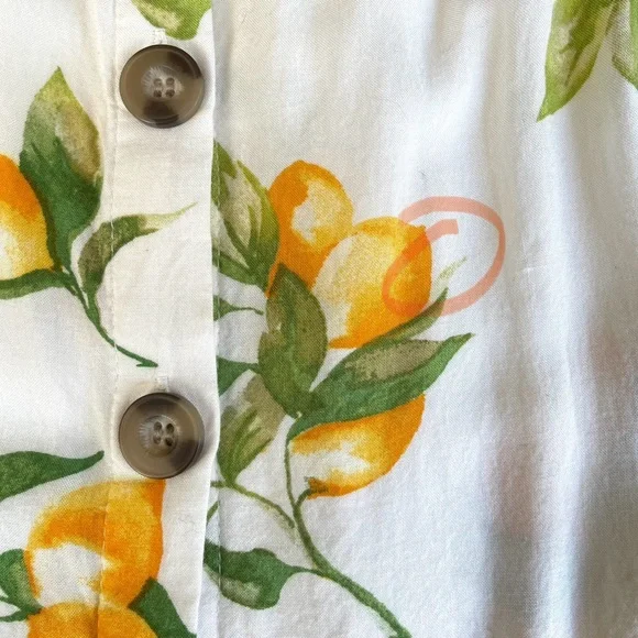 White Lemon Print Tie Front Noodle Strap A-line Mini Dress - Picture 13 of 16